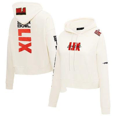 Women's Pro Standard Cream NFL Super Bowl LIX Cropped Hoodie