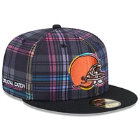 Men's New Era Black Cleveland Browns 2024 NFL Crucial Catch Plaid 59FIFTY Fitted Hat