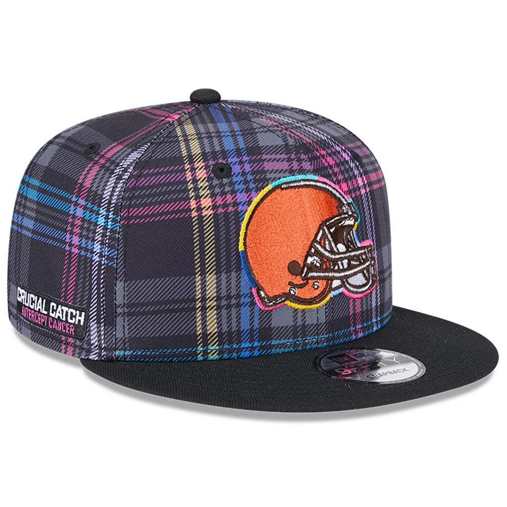 Men's New Era Black Cleveland Browns 2024 NFL Crucial Catch Plaid 9FIFTY Snapback Hat