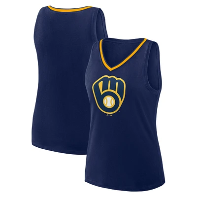 Women's Navy Milwaukee Brewers Stellar Win V-Neck Tank Top