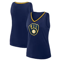 Women's Navy Milwaukee Brewers Stellar Win V-Neck Tank Top