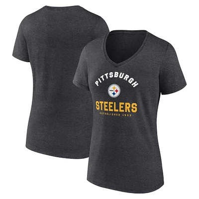 Women's Heather Charcoal Pittsburgh Steelers Unrivaled V-Neck T-Shirt