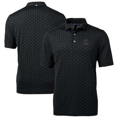 Men's Cutter & Buck  Black Miami Marlins Virtue Eco Pique Tile Recycled Polo