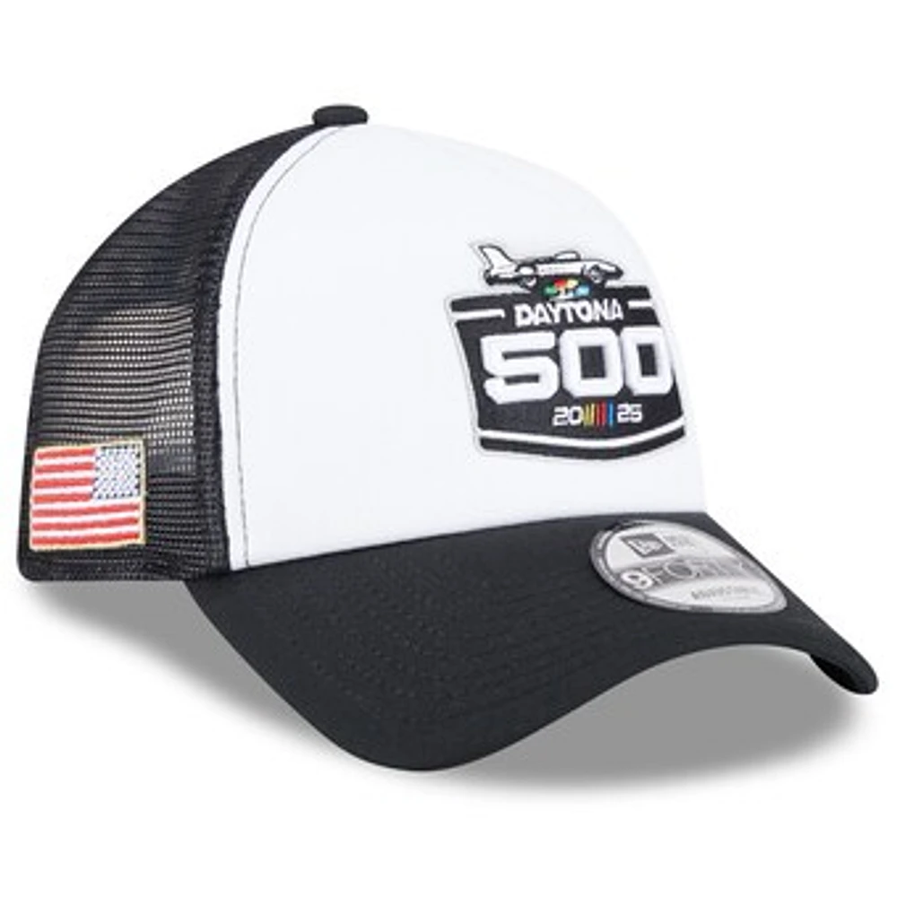 Men's New Era  Black/White Daytona International Speedway 2025 Daytona 500 9FORTY A-Frame Foam Trucker Adjustable Hat