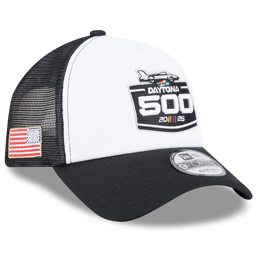 Men's New Era  Black/White Daytona International Speedway 2025 Daytona 500 9FORTY A-Frame Foam Trucker Adjustable Hat