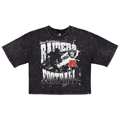 Women's New Era Black Las Vegas Raiders Cropped Boxy Sport Classics Mineral Wash T-Shirt