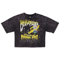 Women's New Era Black Pittsburgh Steelers Cropped Boxy Sport Classics Mineral Wash T-Shirt