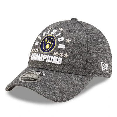 Men's New Era Heather Gray Milwaukee Brewers 2024 NL Central Division Champions Locker Room 9FORTY Stretch-Snap Hat