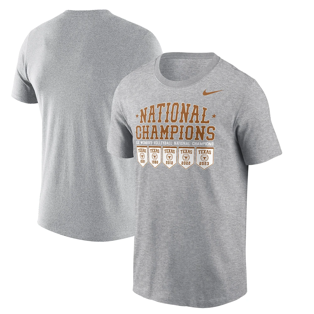 Men's Nike  Heather Gray Texas Longhorns Five-Time Volleyball National Champions T-Shirt