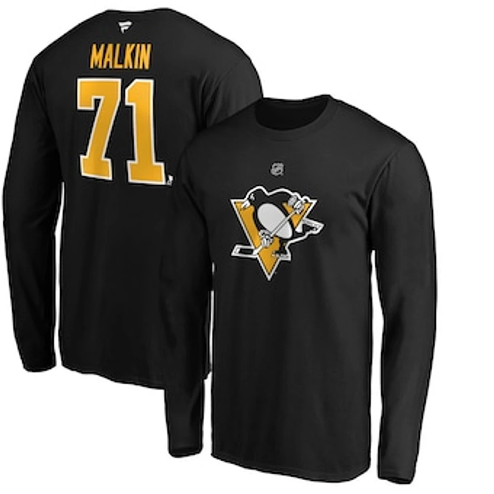 Men's Fanatics Evgeni Malkin Black Pittsburgh Penguins Authentic Stack Name & Number T-Shirt