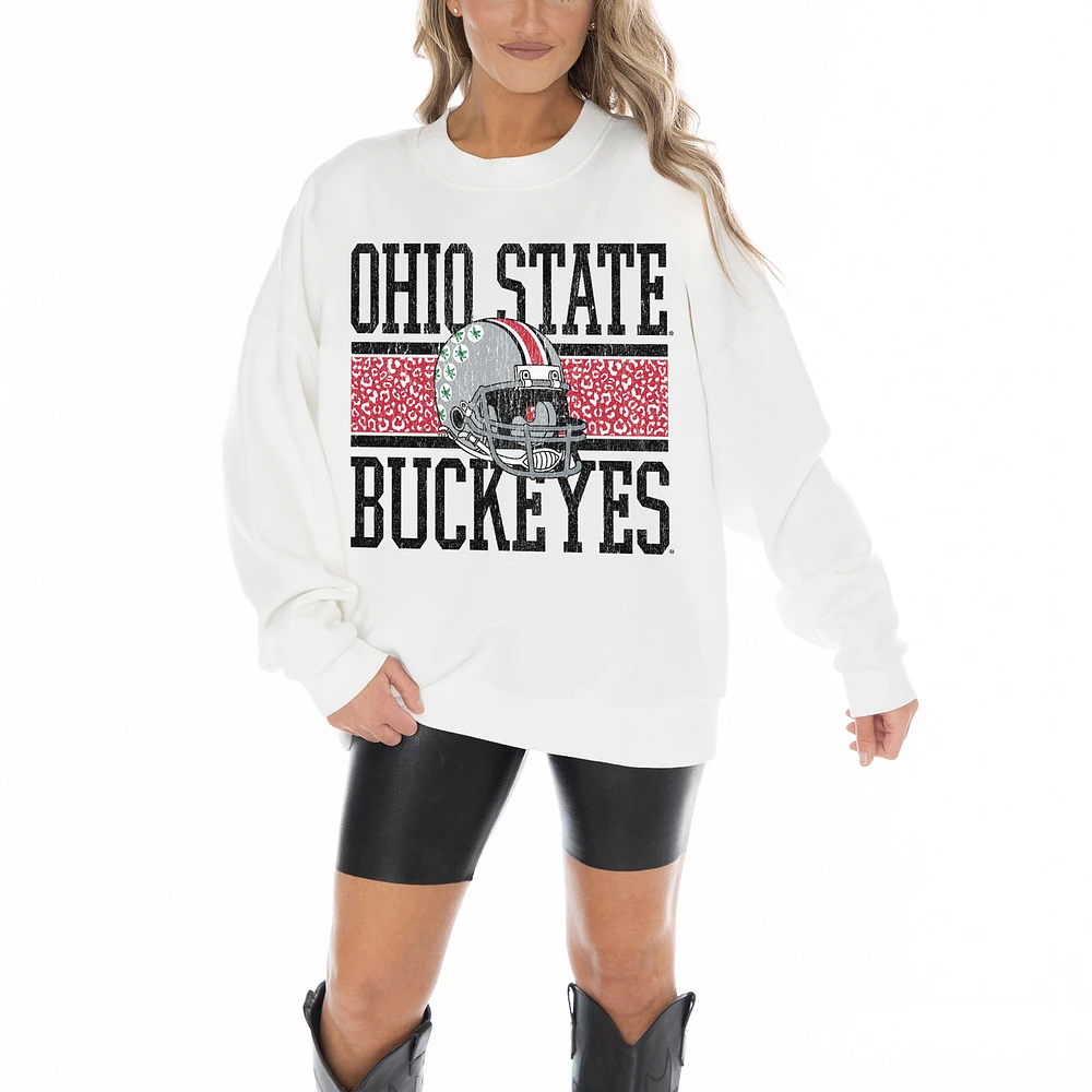 Women's Gameday Couture White Ohio State Buckeyes Fair Catch Pullover Sweatshirt