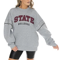 Women's Gameday Couture Heather Gray Mississippi State Bulldogs Competitive Edge Oversized Fleece Pullover Sweatshirt