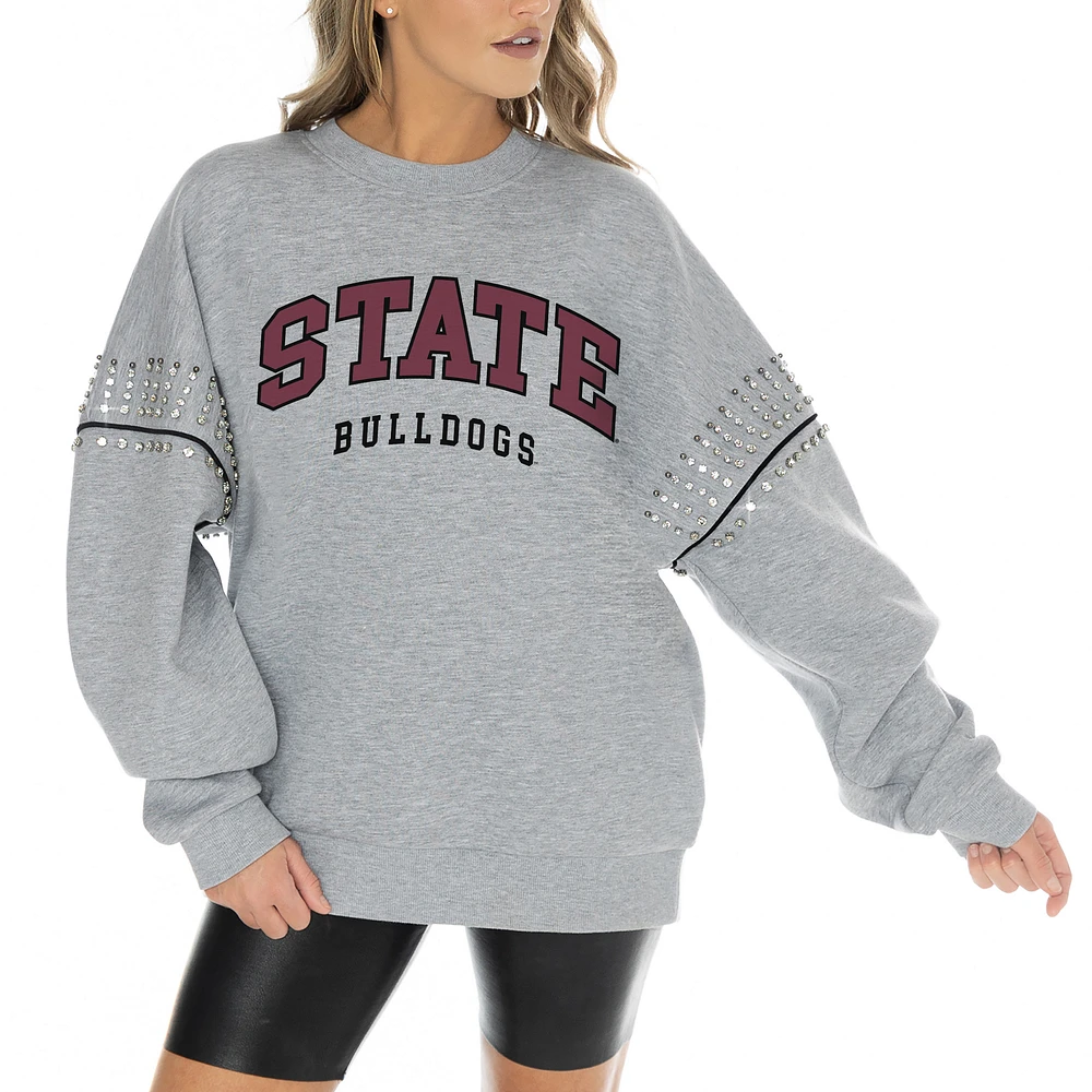 Women's Gameday Couture Heather Gray Mississippi State Bulldogs Competitive Edge Oversized Fleece Pullover Sweatshirt