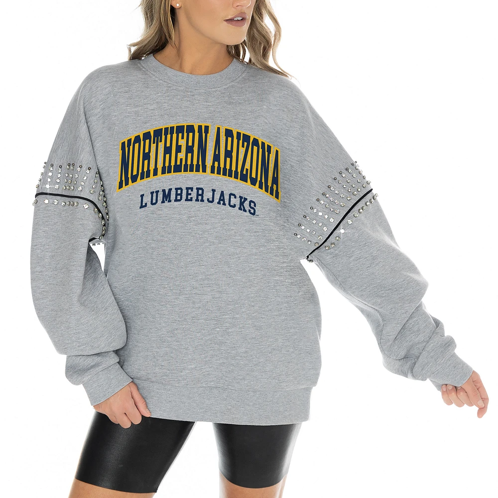 Women's Gameday Couture Heather Gray Northern Arizona Lumberjacks Competitive Edge Oversized Fleece Pullover Sweatshirt