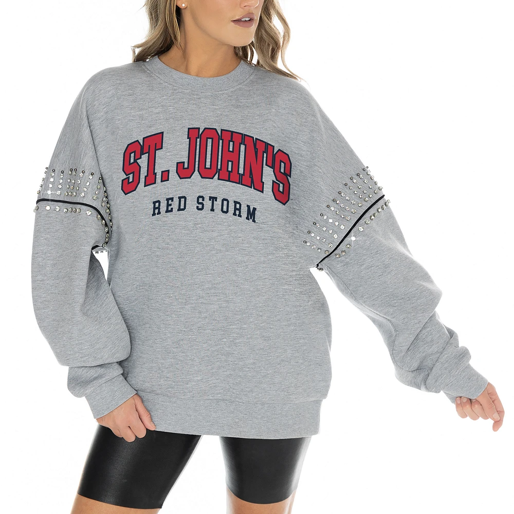 Women's Gameday Couture Heather Gray St. John's Red Storm Competitive Edge Oversized Fleece Pullover Sweatshirt