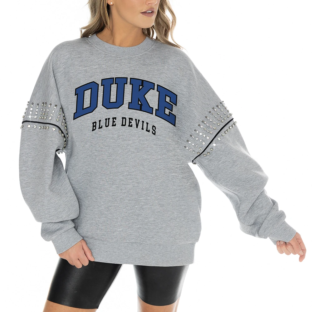 Women's Gameday Couture Heather Gray Duke Blue Devils Competitive Edge Oversized Fleece Pullover Sweatshirt
