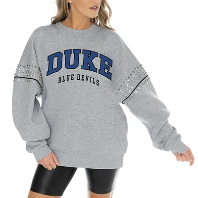Women's Gameday Couture Heather Gray Duke Blue Devils Competitive Edge Oversized Fleece Pullover Sweatshirt