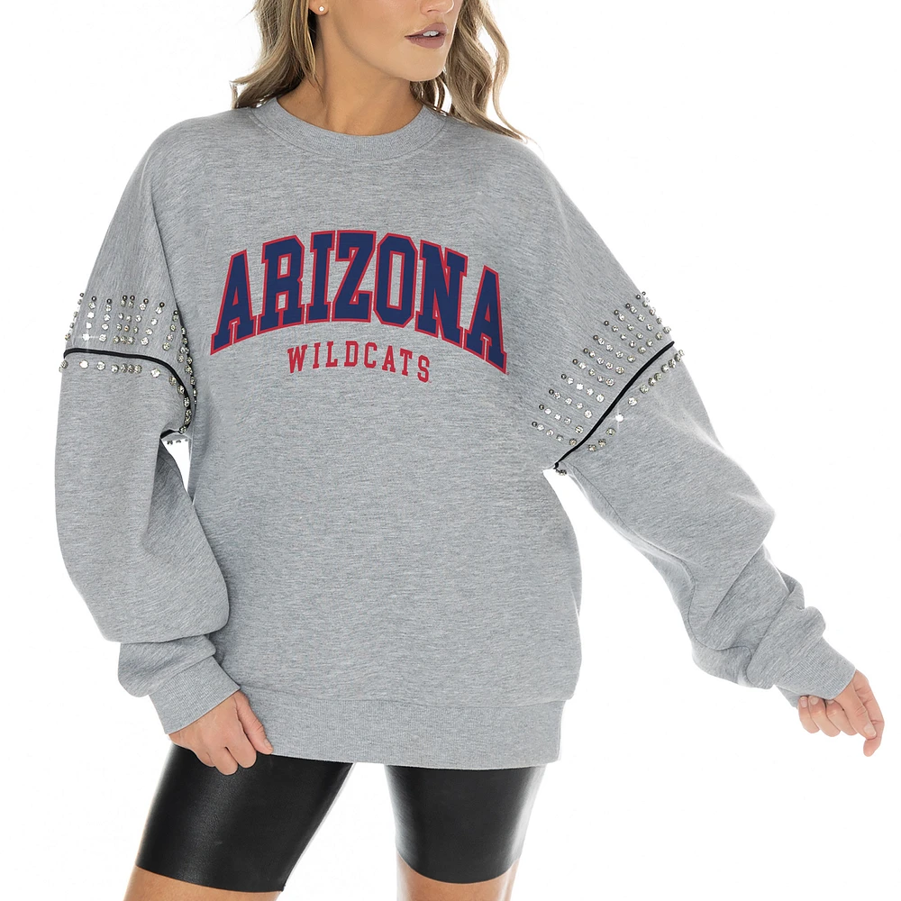 Women's Gameday Couture Heather Gray Arizona Wildcats Competitive Edge Oversized Fleece Pullover Sweatshirt