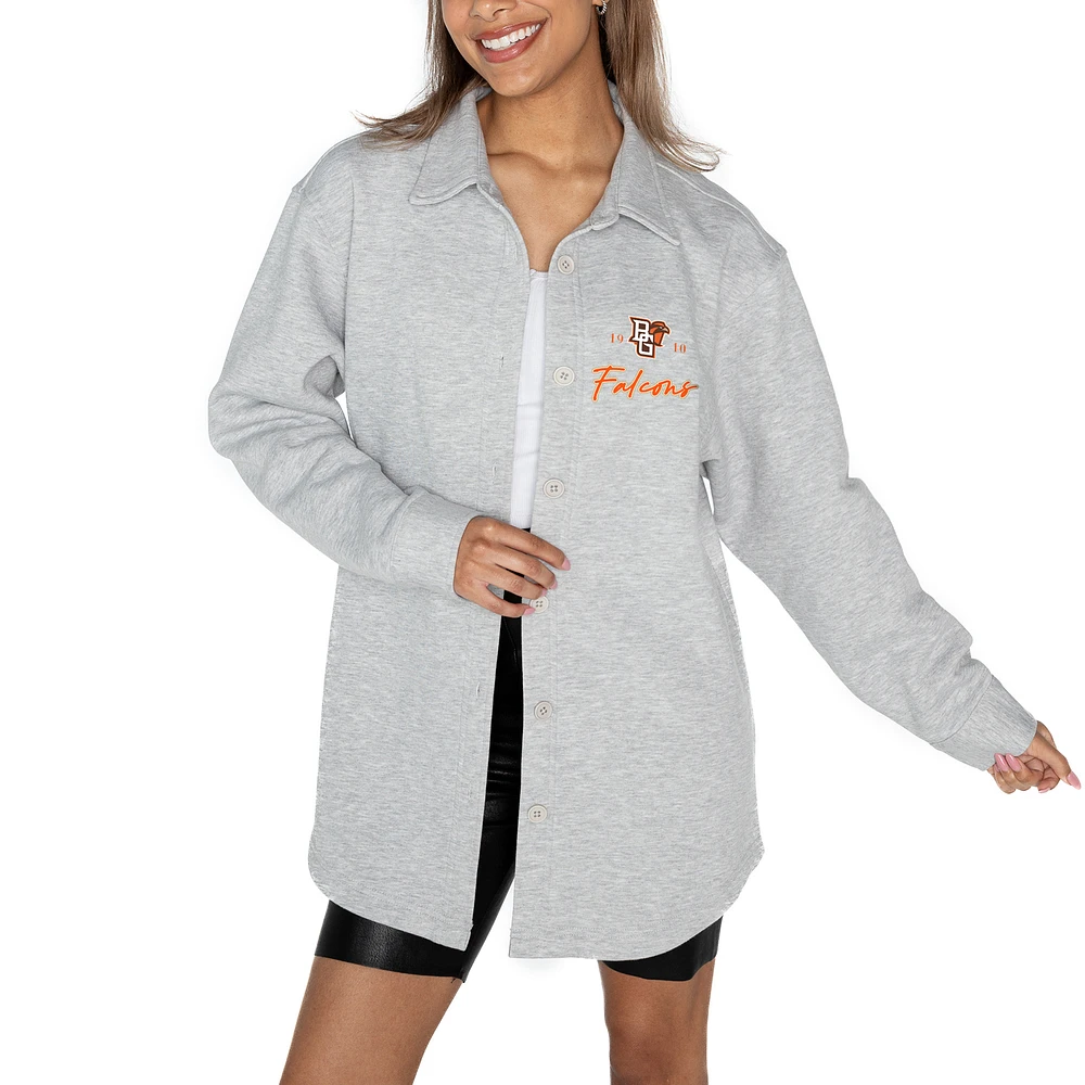 Women's Gameday Couture Ash Bowling Green St. Falcons Foundation Full-Button Long Sleeve Overshirt