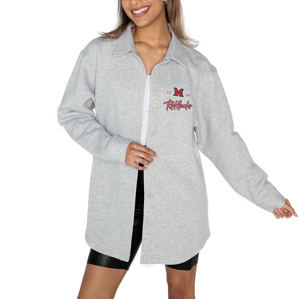 Women's Gameday Couture Ash Miami University RedHawks Foundation Full-Button Long Sleeve Overshirt