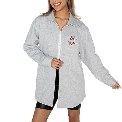 Women's Gameday Couture Ash LSU Tigers Foundation Full-Button Long Sleeve Overshirt