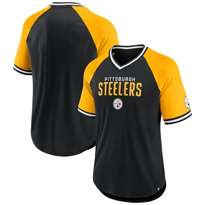 Men's Fanatics Black/Gold Pittsburgh Steelers Hashmark Raglan T-Shirt