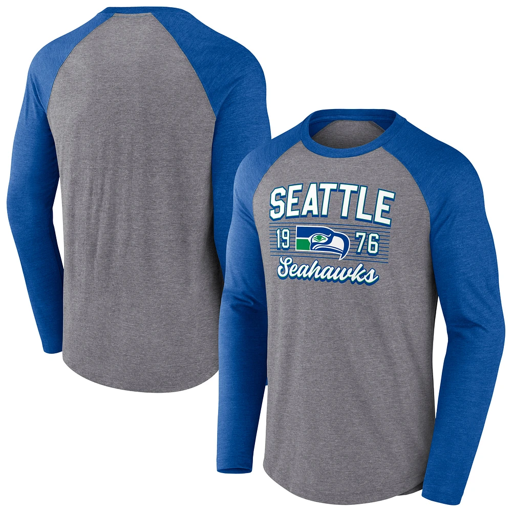 Men's Fanatics  Heather Gray Seattle Seahawks Weekend Casual Raglan Long Sleeve Tri-Blend T-Shirt