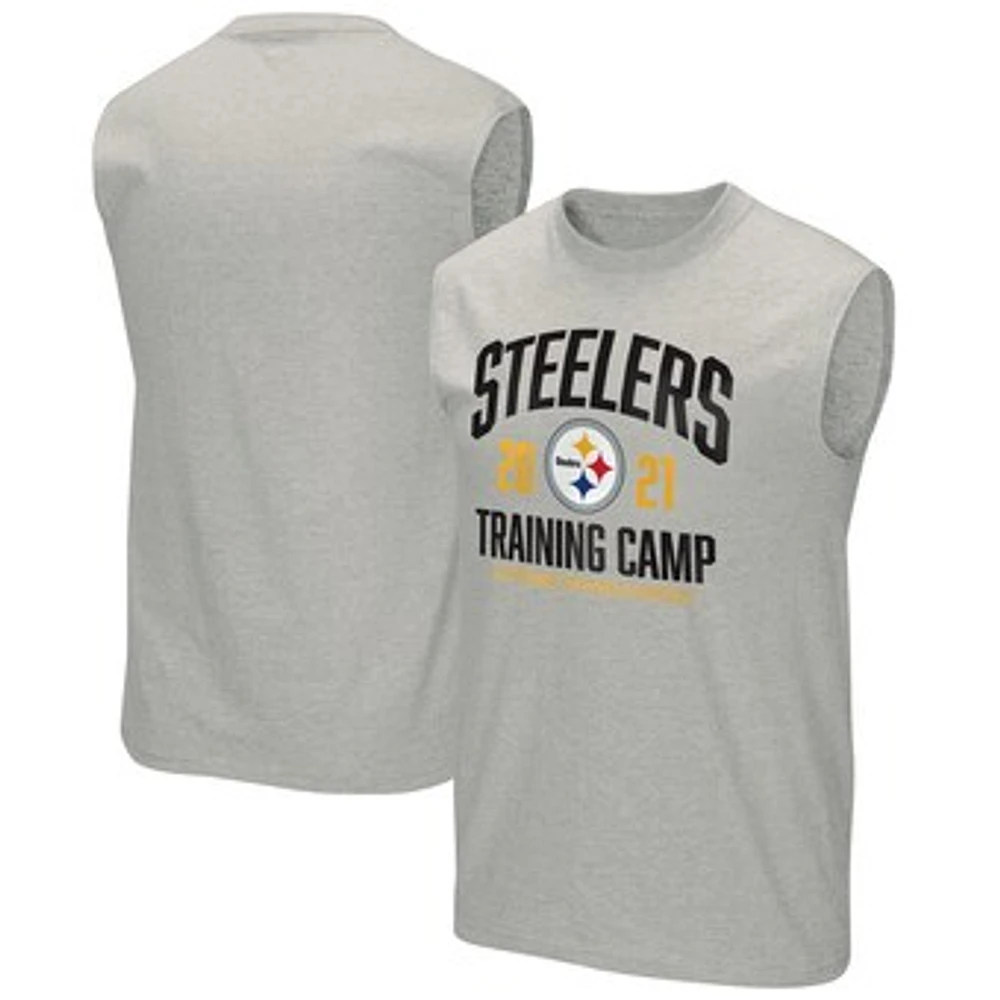 Men's Fanatics Heather Gray Pittsburgh Steelers 2021 Training Camp Shooter Sleeveless T-Shirt