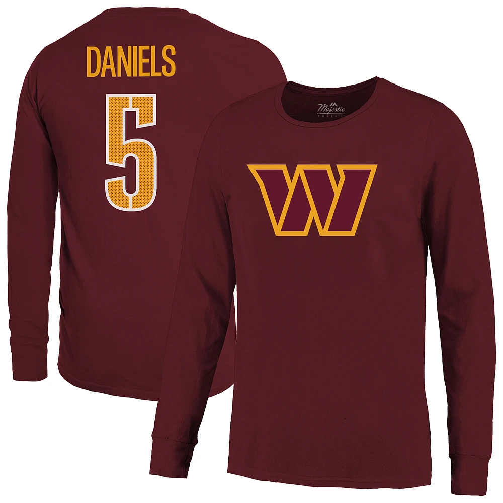 Men's Majestic Threads Jayden Daniels Burgundy Washington Commanders Name & Number Non-Distressed Long Sleeve T-Shirt