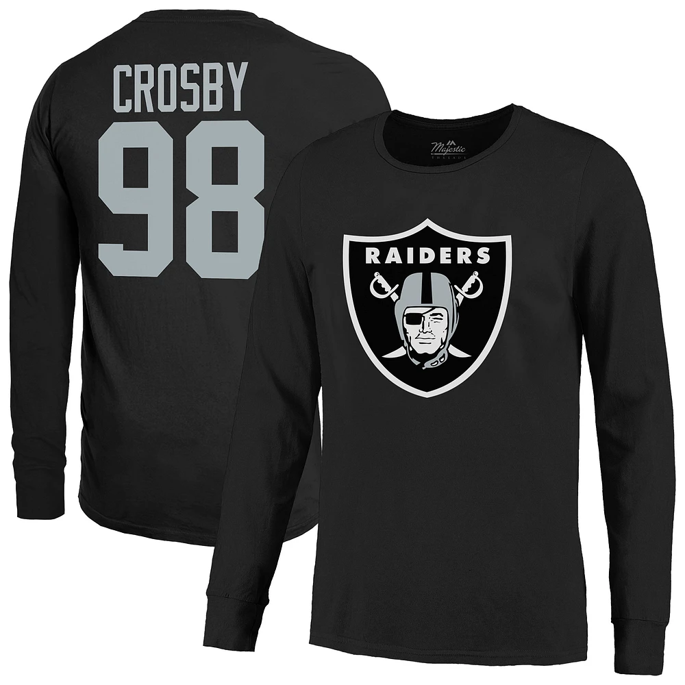 Men's Majestic Threads Maxx Crosby Black Las Vegas Raiders Name & Number Non-Distressed Long Sleeve T-Shirt