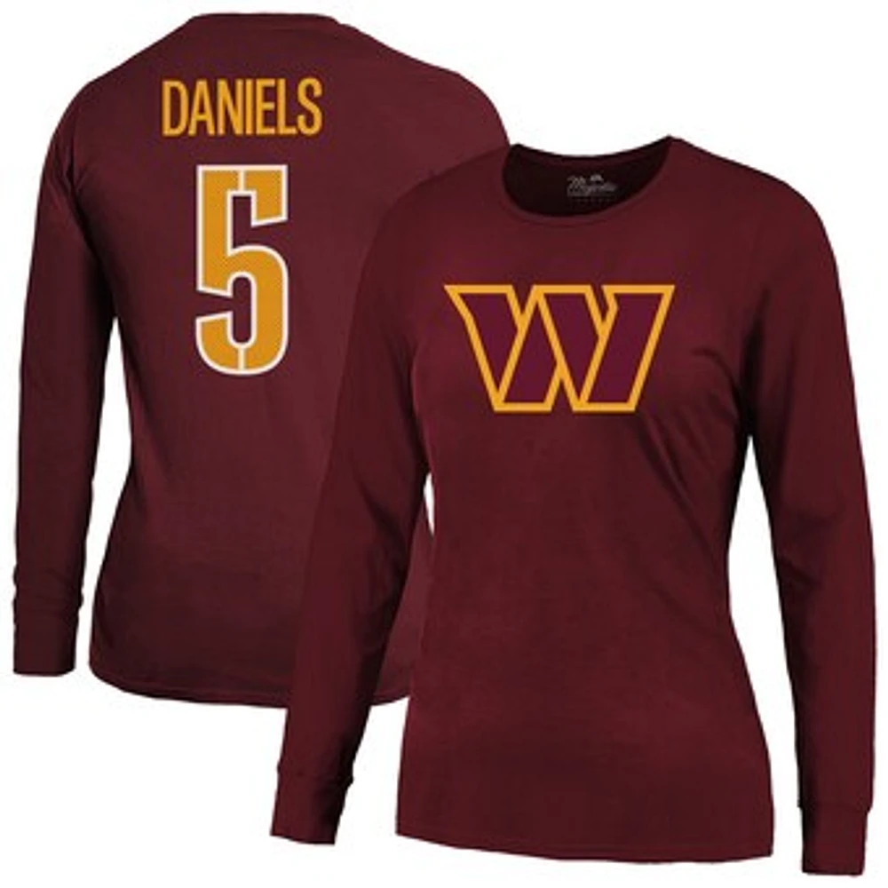 Women's Majestic Threads Jayden Daniels Burgundy Washington Commanders Player Name & Number Long Sleeve T-Shirt