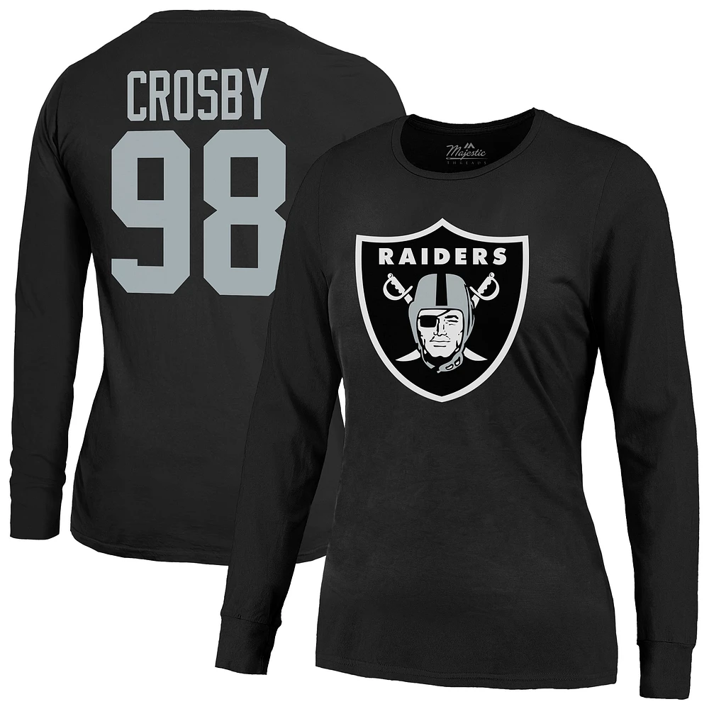 Women's Majestic Threads Maxx Crosby Black Las Vegas Raiders Player Name & Number Long Sleeve T-Shirt