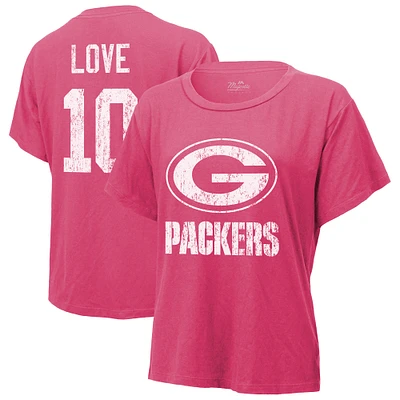 Women's Majestic Threads Jordan Love Pink Green Bay Packers Name & Number T-Shirt