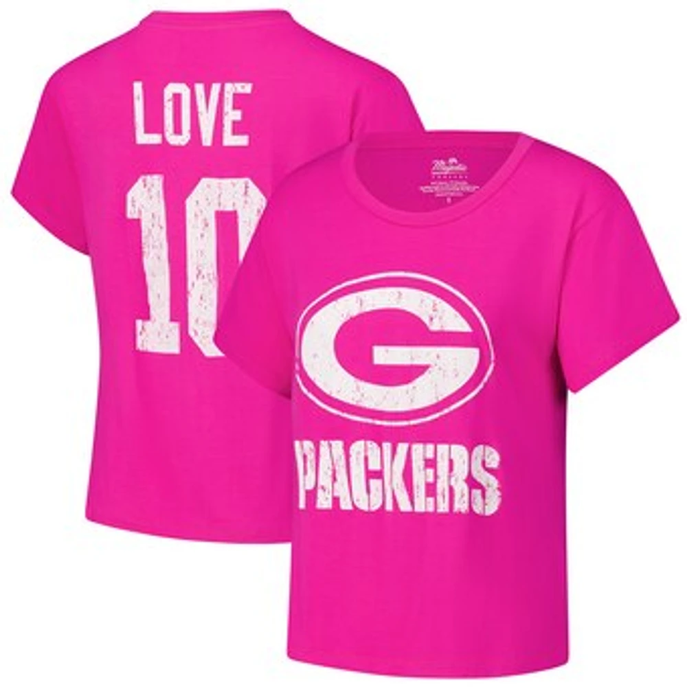 Women's Majestic Threads Jordan Love Pink Green Bay Packers Name & Number T-Shirt