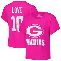 Women's Majestic Threads Jordan Love Pink Green Bay Packers Name & Number T-Shirt