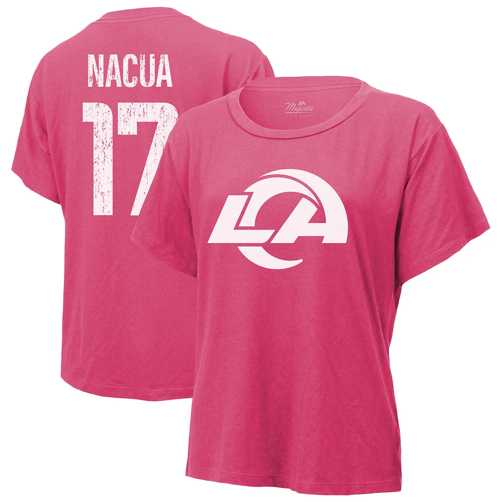 Women's Majestic Threads Puka Nacua Pink Los Angeles Rams Name & Number T-Shirt