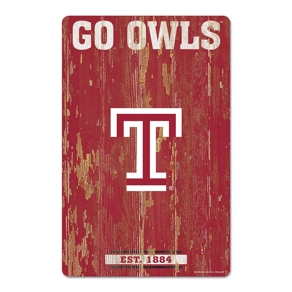 WinCraft Temple Owls 11'' x 17'' Wood Sign