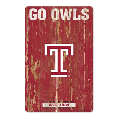 WinCraft Temple Owls 11'' x 17'' Wood Sign