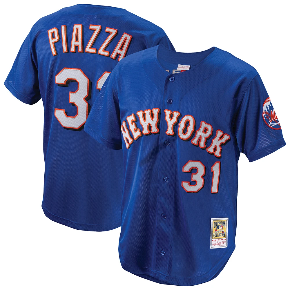 Men's Mitchell & Ness Mike Piazza Royal New York Mets Cooperstown Collection Mesh Batting Practice Button-Up Jersey