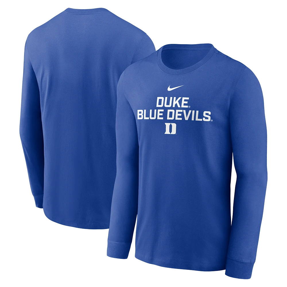 Men's Nike Royal Duke Blue Devils 2025 Sideline Performance Long Sleeve T-Shirt