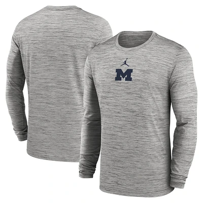 Men's Jordan Brand Gray Michigan Wolverines 2025 Sideline Velocity Performance Long Sleeve T-Shirt