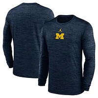 Men's Jordan Brand Navy Michigan Wolverines 2025 Sideline Velocity Performance Long Sleeve T-Shirt