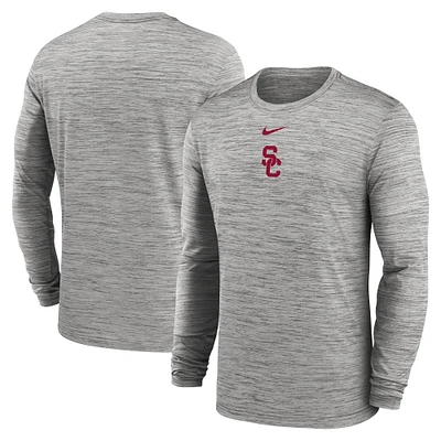 Men's Nike Gray USC Trojans 2025 Sideline Velocity Performance Long Sleeve T-Shirt