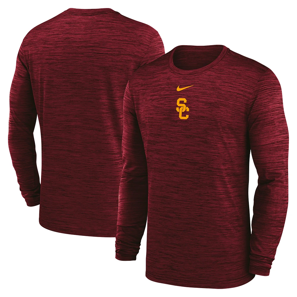 Men's Nike Cardinal USC Trojans 2025 Sideline Velocity Performance Long Sleeve T-Shirt
