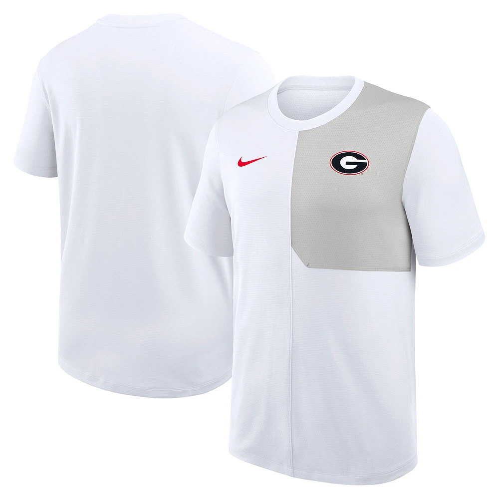 Men's Nike White Georgia Bulldogs 2025 Sideline UV Performance Coach T-Shirt