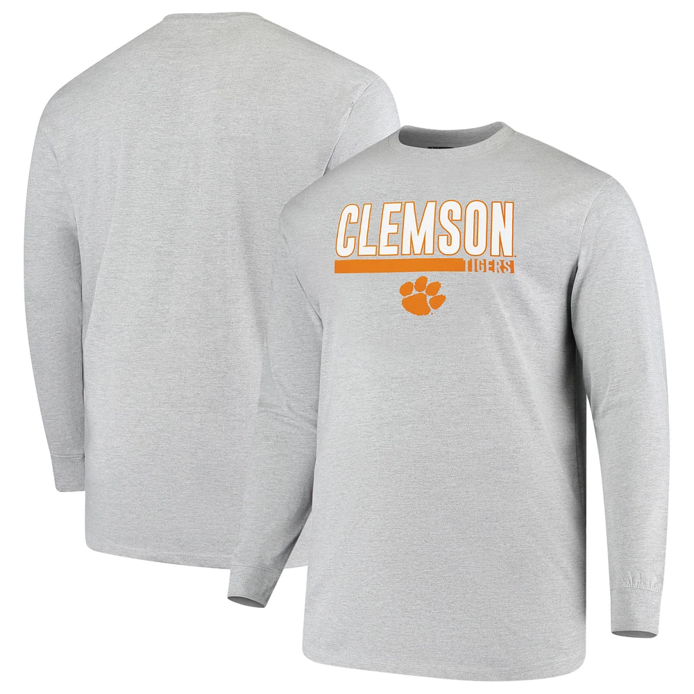 Men's Profile Heather Gray Clemson Tigers Big & Tall Long Sleeve T-Shirt