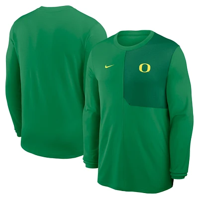 Men's Nike Green Oregon Ducks 2025 Sideline Coach UV Performance Long Sleeve T-Shirt