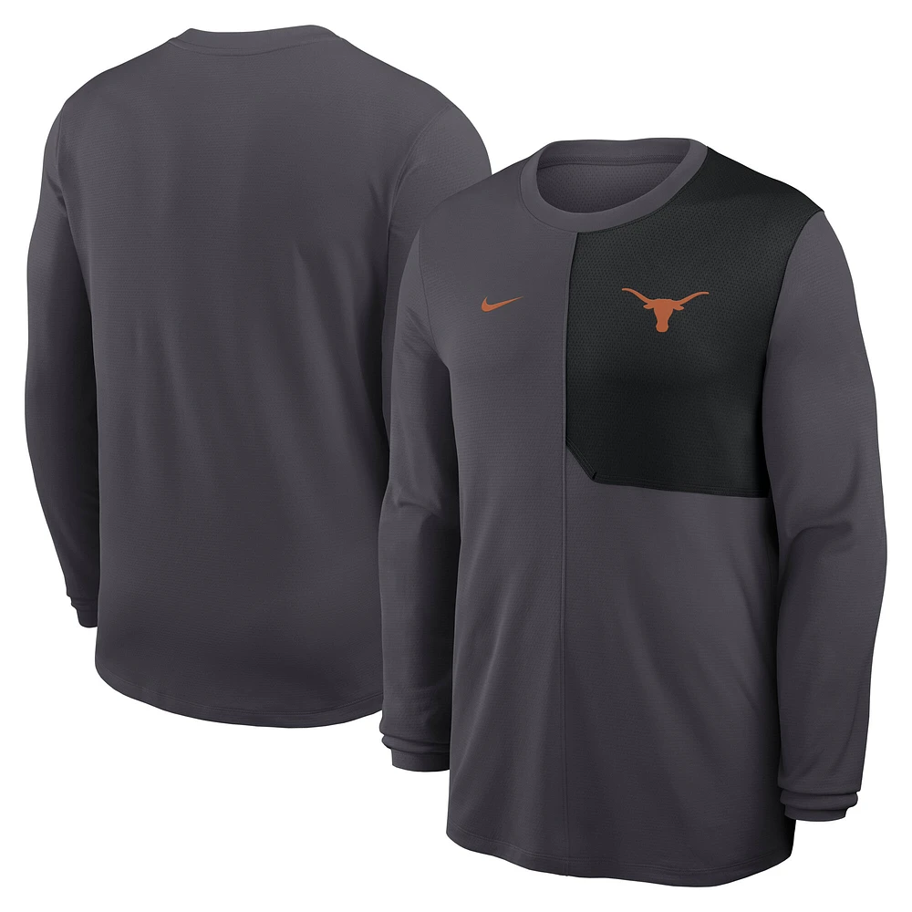 Men's Nike Anthracite Texas Longhorns 2025 Sideline Coach UV Performance Long Sleeve T-Shirt