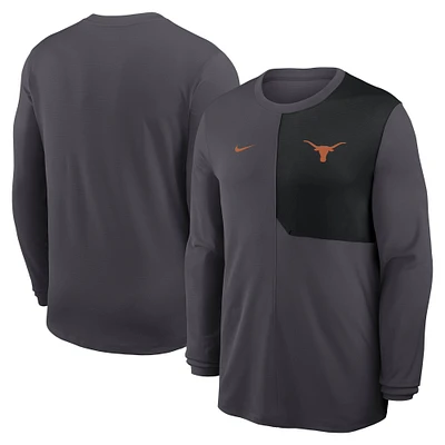 Men's Nike Anthracite Texas Longhorns 2025 Sideline Coach UV Performance Long Sleeve T-Shirt