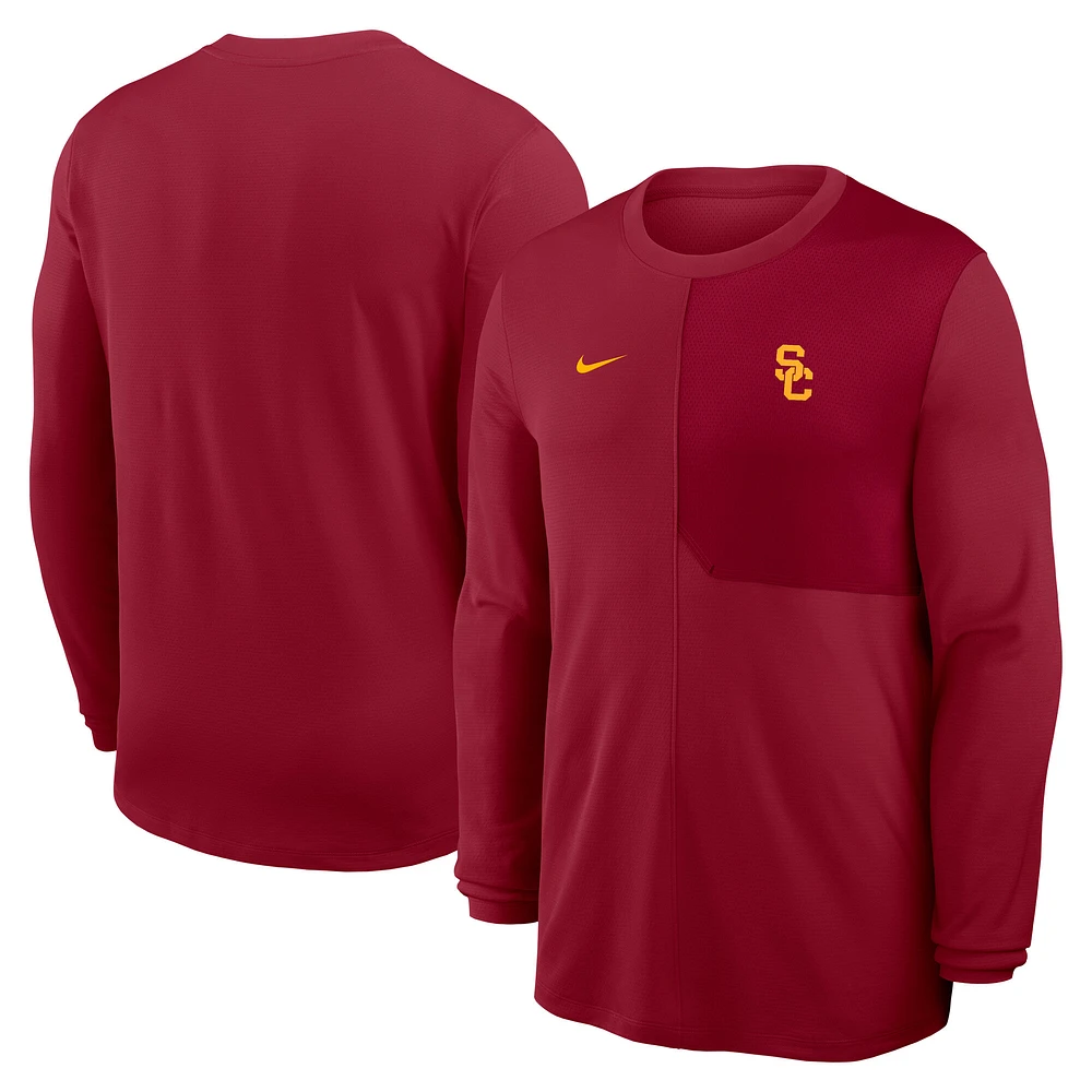 Men's Nike Cardinal USC Trojans 2025 Sideline Coach UV Performance Long Sleeve T-Shirt